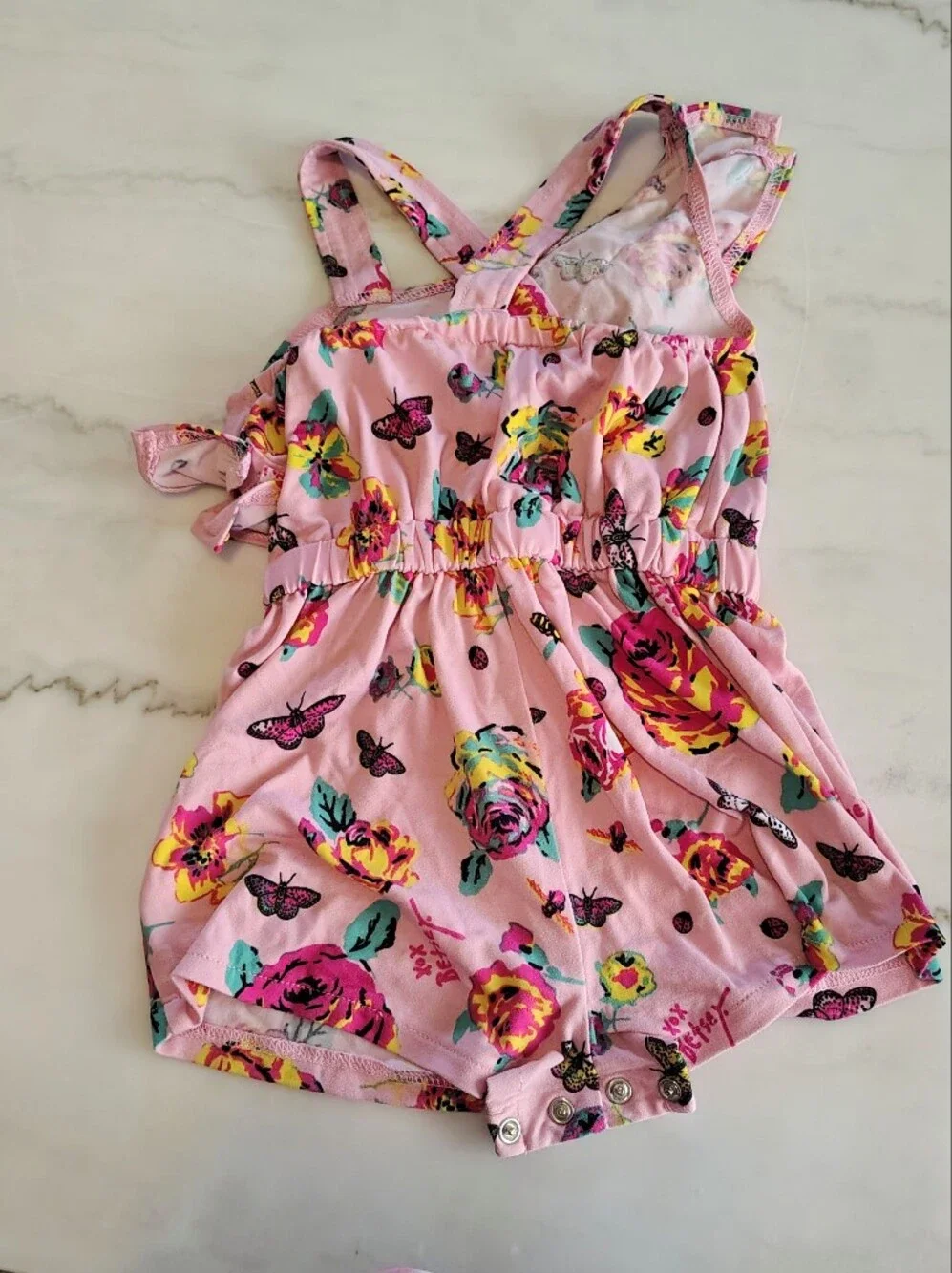 Betsy Johnson Pink Butterfly Floral One Shoulder Romper Size 24 Months Infant